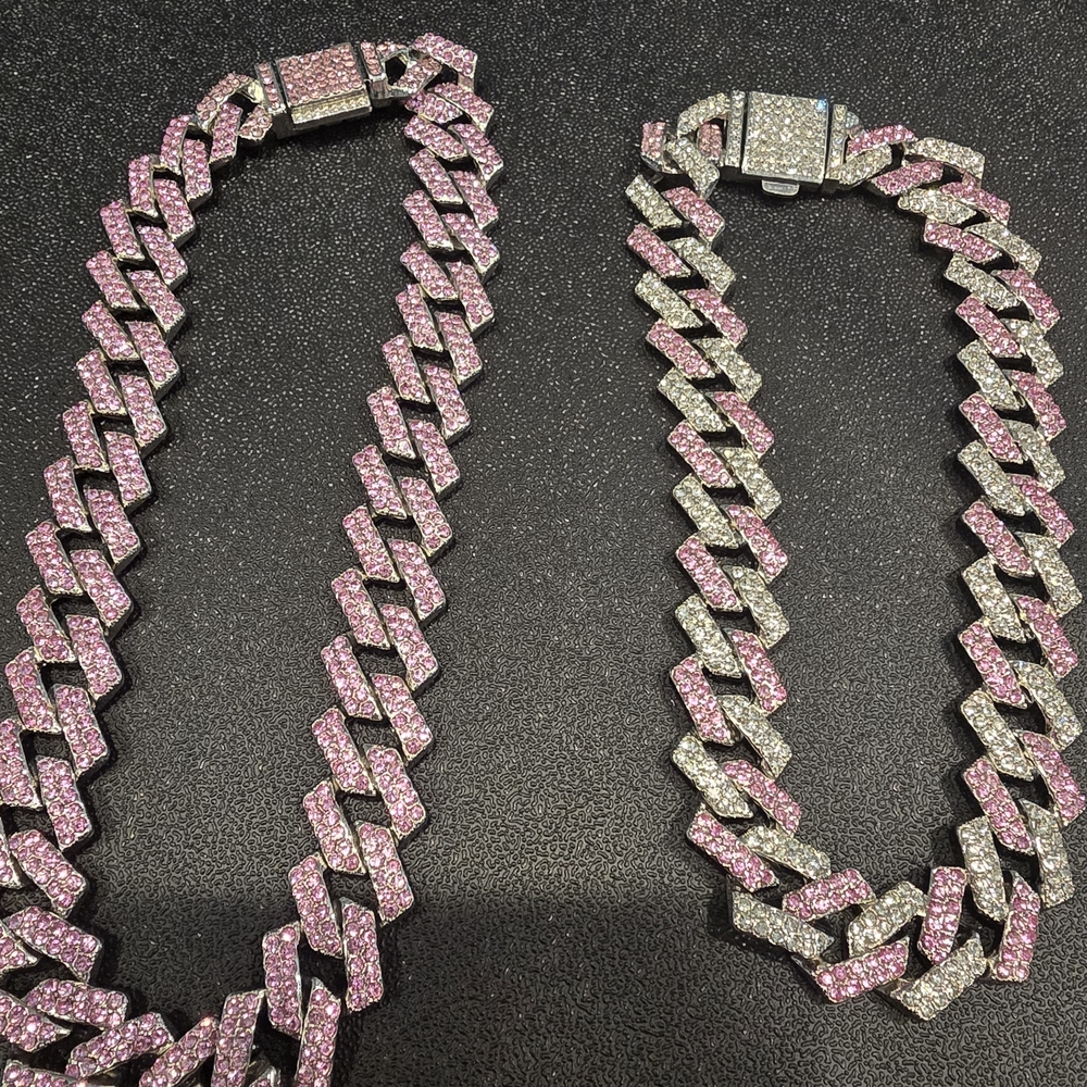 Pink Pave Cuban Link Necklace - Small Dog/cat Jewelry